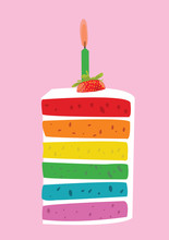 Rainbow Cake Decorated With Birthday Candles. Illustration