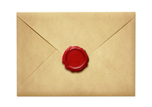 Old Mail Envelope With Wax Seal Isolated