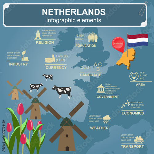 Fotomural Netherlands infographics, statistical data, sights.