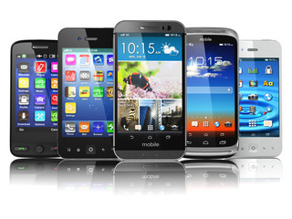 Leinwandbilder - Choosing of mobile phone.  Different modern smartphones with tou