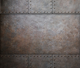 Wall Mural - rust steel metal texture with rivets as steam punk background