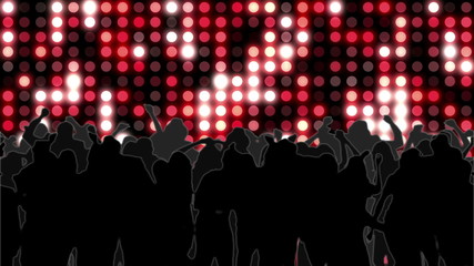 Aufkleber - Nightclub with red mosaic wall of light and dancing crowd