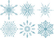 Set of snowflakes, red background. Vector illustration.