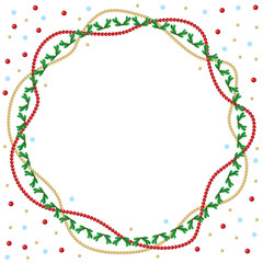 Poster - Christmas round greeting frame of gold and red beads and fir bra