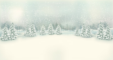 Vintage Christmas winter landscape background. Vector.