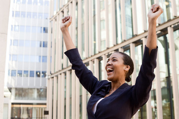 young business woman celebrating