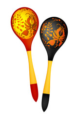 Two wooden spoons in the Russian national style. Vector illustra