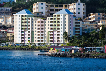 Sticker - Large Pastel Colored Hotel on Coast of Martinique