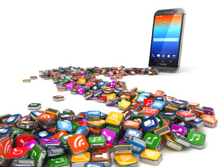 Software. Smartphone or mobile phone app icons background.