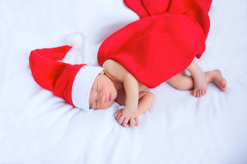 Wall Mural - Greeting card with newborn santa