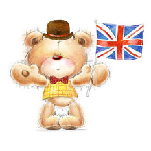 Teddy Bear With The  UK Flag In The Hat