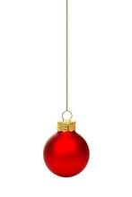 Single Hanging Red Christmas Ornament Isolated On White