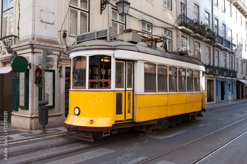 Fototapeta na wymiar Traditional Tram On Street