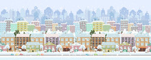 Panorama. Seamless Border With A Winter Cityscape