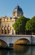 Paris Commercial Court monument and Pont au Change by the River