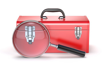 Poster - Red toolbox with magnifying glass