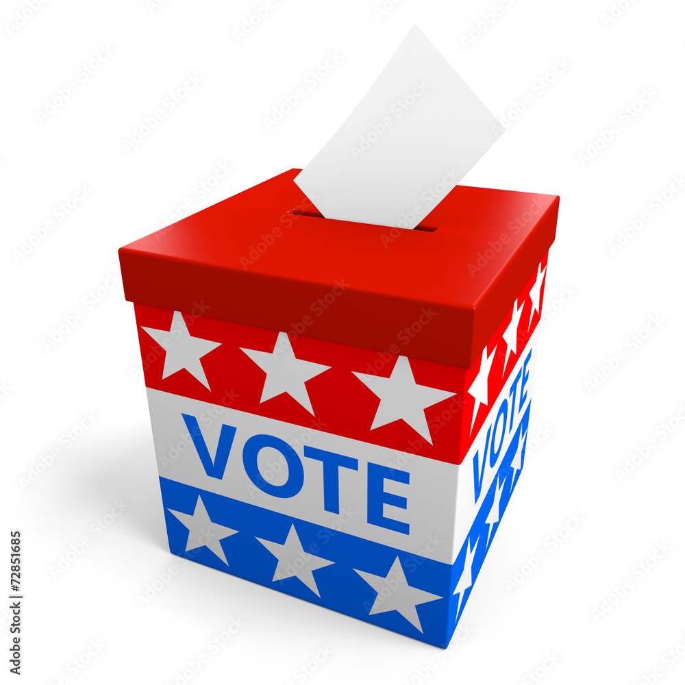 American ballot box with United States flag representing voting and elections