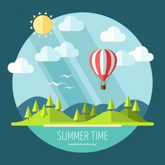 Summer landscape in flat style - vector illustration