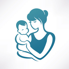 Wall Mural - mother and baby stylized vector symbol