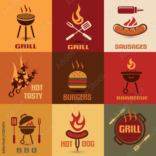 Naklejka - mata magnetyczna na lodówkę bbq, fast food vintage emblems