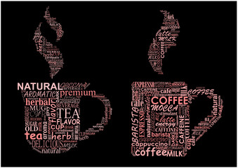 Wall Mural - Cups of coffee and tea formed from text clouds