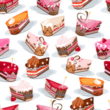 Seamless Pattern With Cake Slices