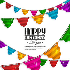 Wall Mural - Birthday card with bunting flags in the style of flat folded