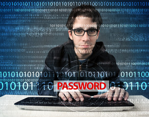 Aufkleber - Young geek hacker stealing password