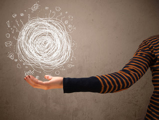 Fototapete - Chaos concept in the hand of a woman