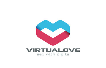 Poster - Virtual Love dating Ribbon shape Heart Logo design