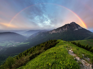 Poster - Rainbow over mountain peak