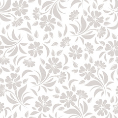  Seamless pattern with beige flowers on a white background.