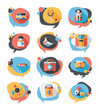 © eatcute - hospital bubble speech banner design flat background set, eps10