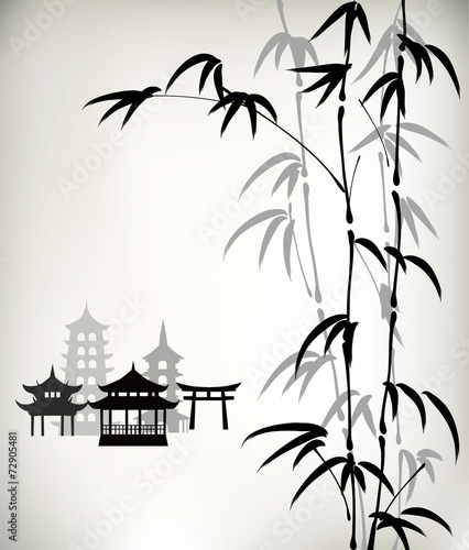 Dekoracja na wymiar  bambus-malowany-tuszem