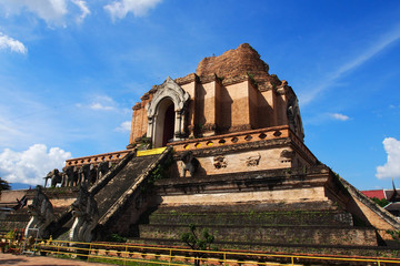 Ancient pagoda at Wat Chedi Luang temple in Chiang Mai, Thailand