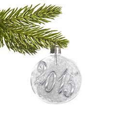 Wall Mural - 2015 on a white silver Christmas ball hanging on a tree