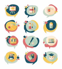  School bubble speech banner design flat background set, eps10