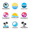 Set of badges of sea beaches with palm trees (1)