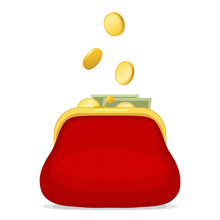 Red Purse And Gold Coins