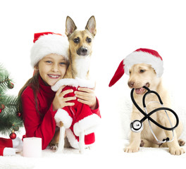 Canvas Print - Child and Puppy Christmas