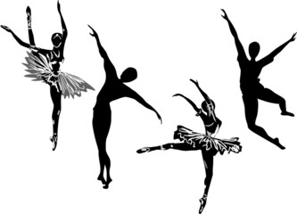 Wall Mural - four isolated ballet dancer sketches