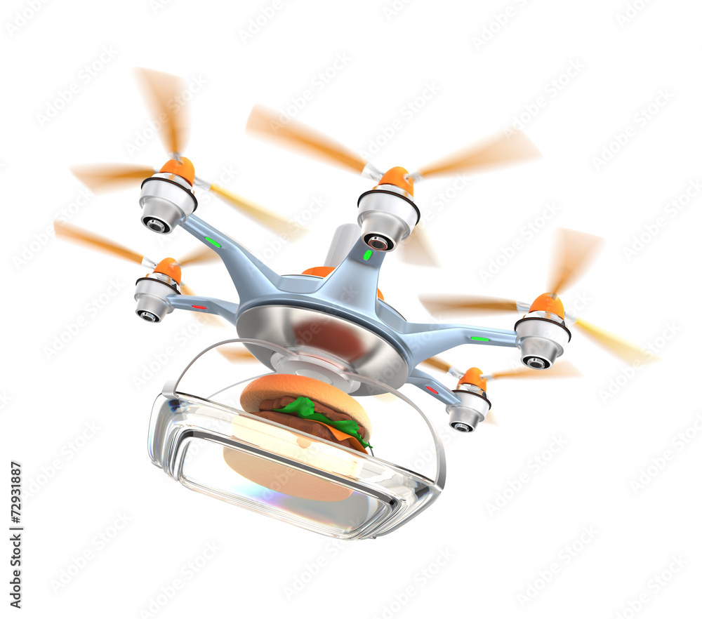 Drone carrying hamburger for fast food delivery concept Stock ...