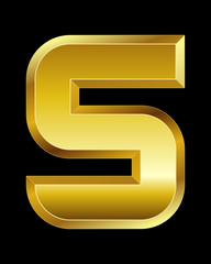 rectangular beveled golden font, number 5