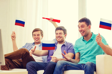 Sticker - happy male friends with flags and vuvuzela