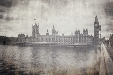 Fototapete - Vintage greyscale view of Houses of Parliament