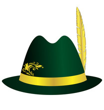 Green Hat With Golden Feather, Ribbon And Ornament Isolated