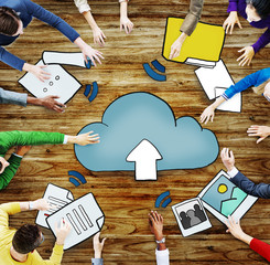 Sticker - Aerial View of People and Cloud Computing Concepts