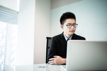 Wall Mural - Young handsome man using laptop in his office