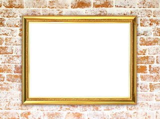 Canvas Print - golden frame on brick stone wall background