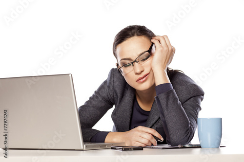 Fotografie, Obraz very tired business woman fell asleep leaning on her hand